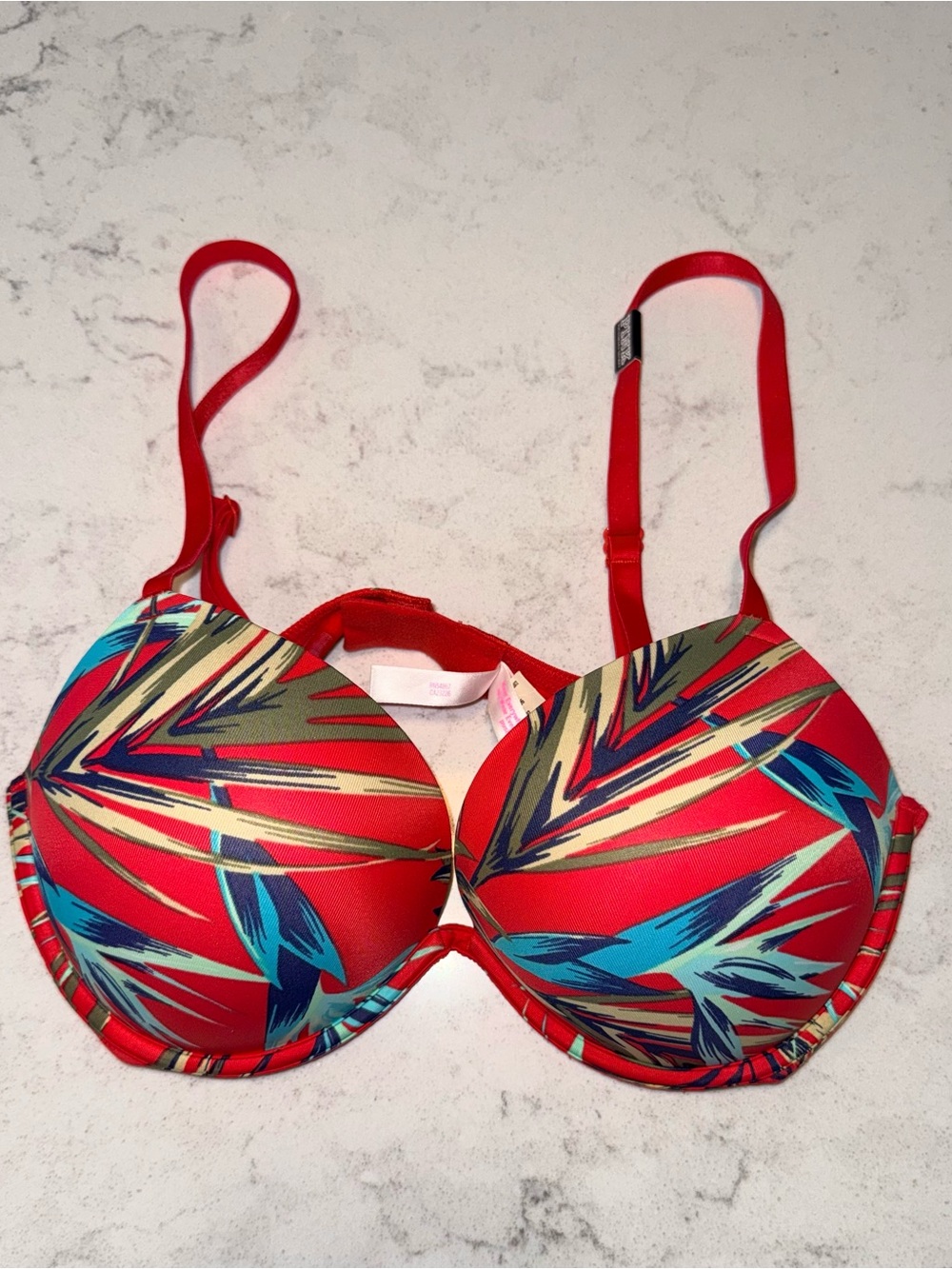 NWT-PINK Victoria's Secret Wear Everywhere Super Push Up Red Tropical Bra Sz 36C